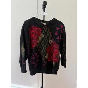 Lydia Jane Ltd Hand Knit Sweater Black Pink Patterned Vintage Women’s Medium